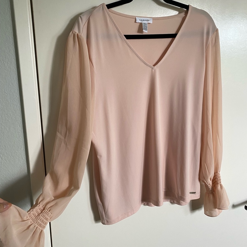 Calvin Klein Sheet Pink Blouse Top Women Size Large